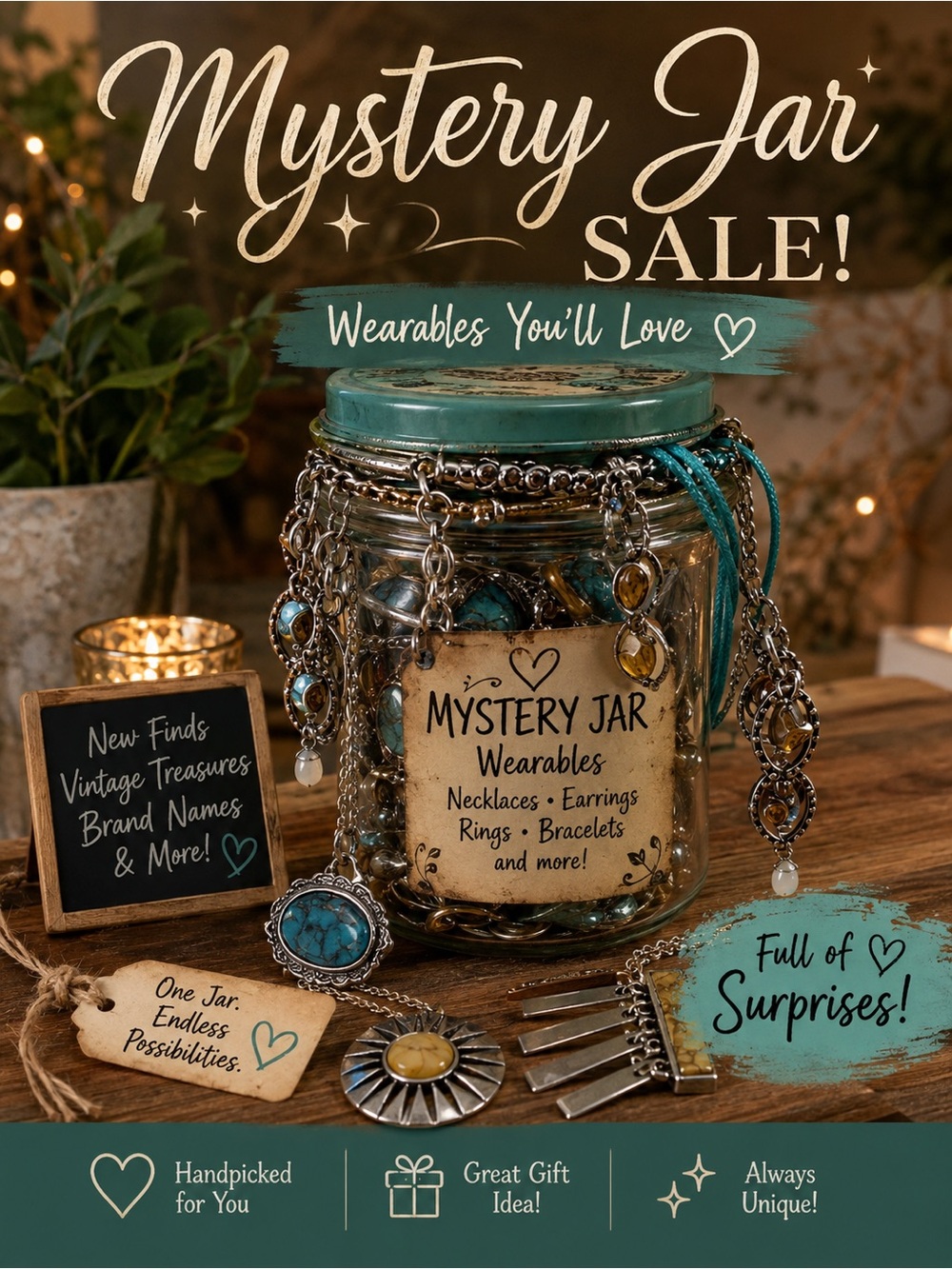 Mystery Jar Full of Wearables Necklaces Ring Earrings